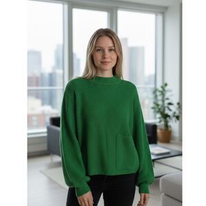 Vintage Y2K Benetton Sweater Women M Kelly Green Cropped Boxy Oversized Grunge